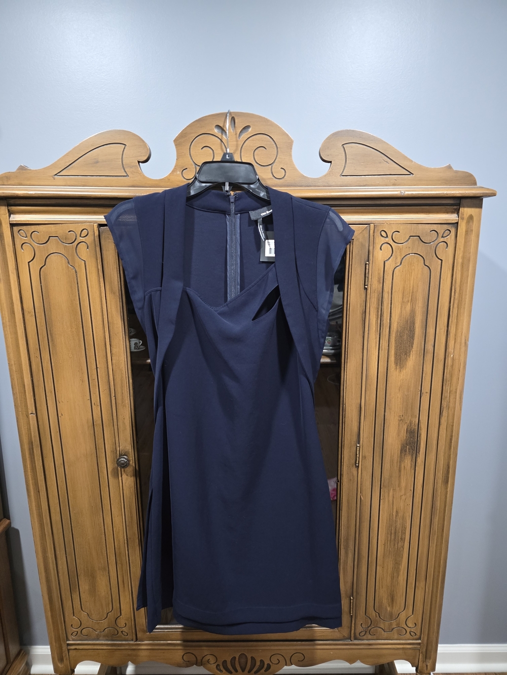 The Kooples Navy Structured Cap-Sleeve Mini Dress
